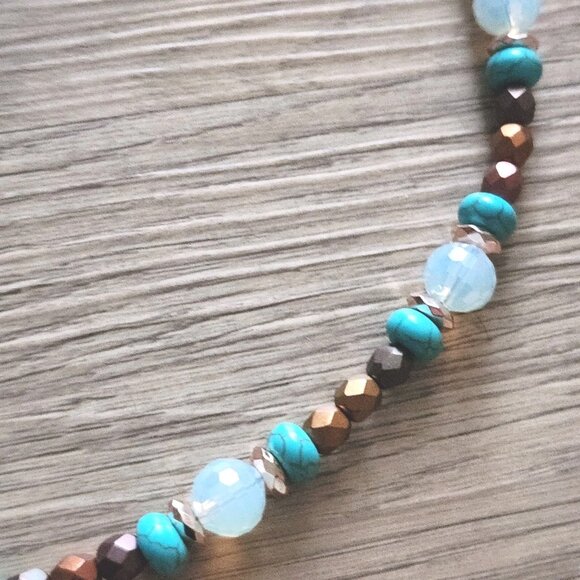 Southwest Beaded Necklace Earrings Set With Vtg Copper Pendant OOAK Handmade 23" - Picture 10 of 11